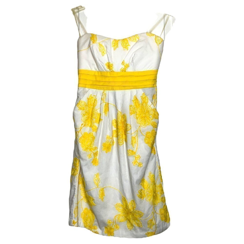 Nwt - MY MICHELLE - 100% Cotton White/Yellow Floral Strapless Dress - Jr. Size 3